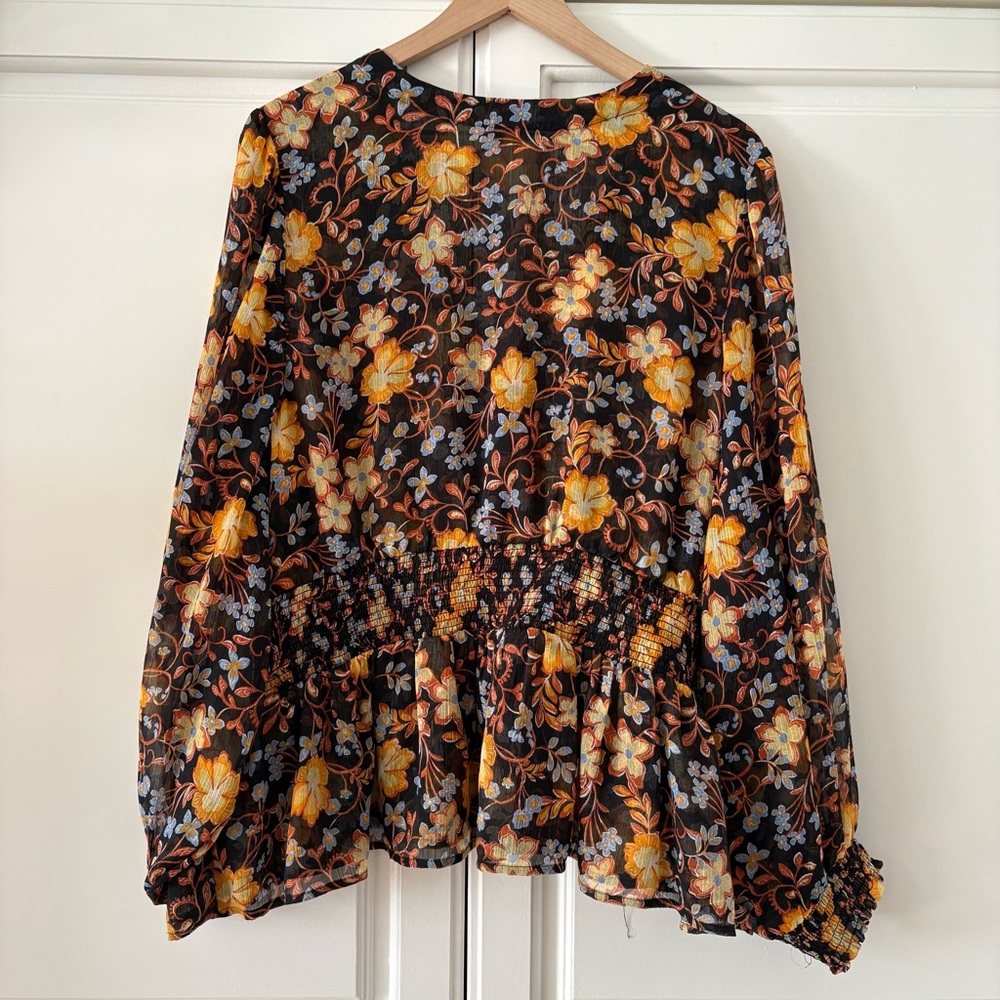 Old Navy 3x Black Multi Floral Tie Waist Top - Picture 5 of 5
